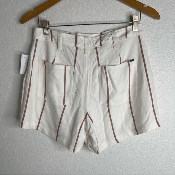 Oneill Striped Button Fly Shorts White High Waisted Size 28 - Picture 5 of 5